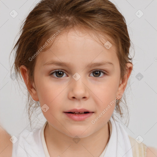 Neutral white child female with medium  brown hair and brown eyes