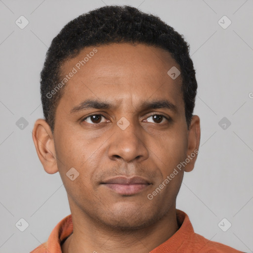 Neutral black young-adult male with short  brown hair and brown eyes