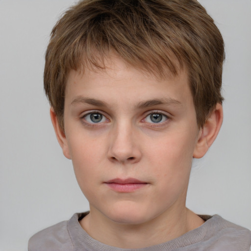 Neutral white child male with short  brown hair and grey eyes