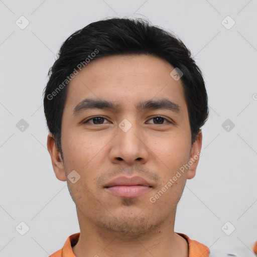 Neutral asian young-adult male with short  black hair and brown eyes