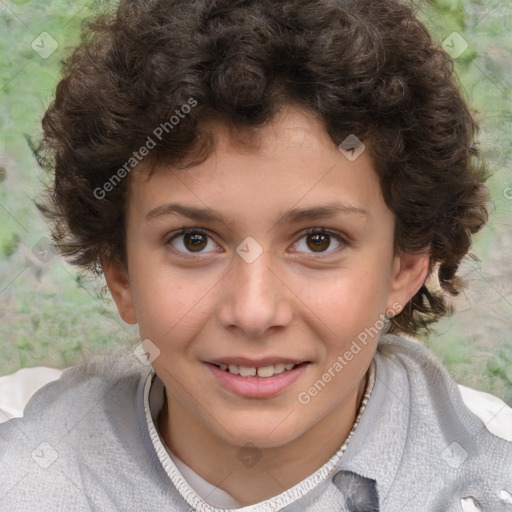 Joyful white child female with short  brown hair and brown eyes