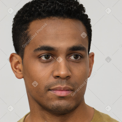 Neutral black young-adult male with short  brown hair and brown eyes