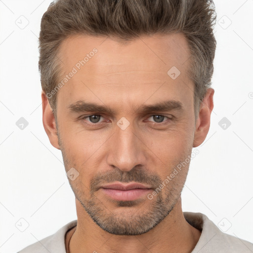 Neutral white adult male with short  brown hair and brown eyes