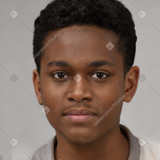 Neutral black young-adult male with short  brown hair and brown eyes