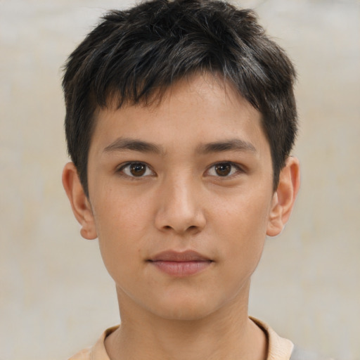 Neutral asian young-adult male with short  brown hair and brown eyes