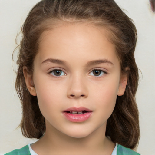 Neutral white child female with medium  brown hair and brown eyes