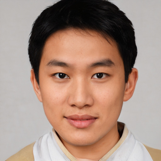 Neutral asian young-adult male with short  black hair and brown eyes