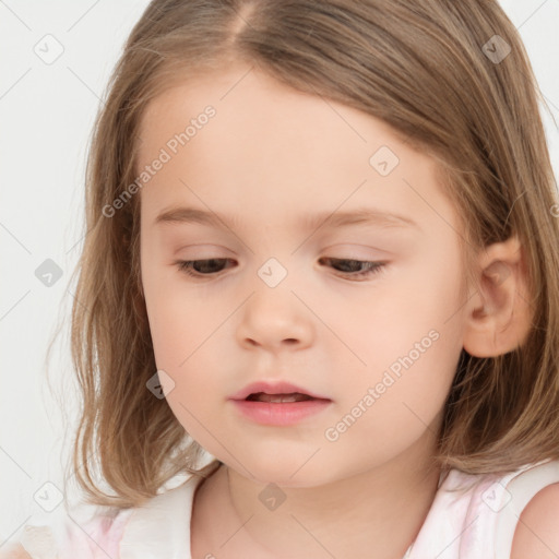 Neutral white child female with medium  brown hair and brown eyes