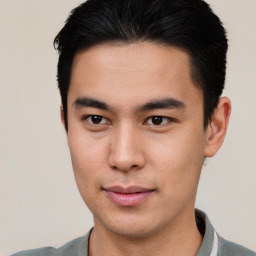 Neutral asian young-adult male with short  brown hair and brown eyes