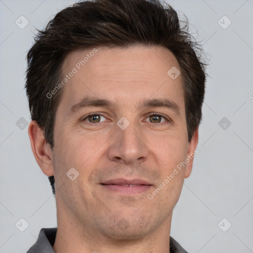 Neutral white adult male with short  brown hair and brown eyes