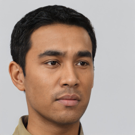 Neutral asian young-adult male with short  black hair and brown eyes