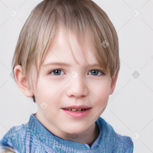 Neutral white child female with short  brown hair and grey eyes