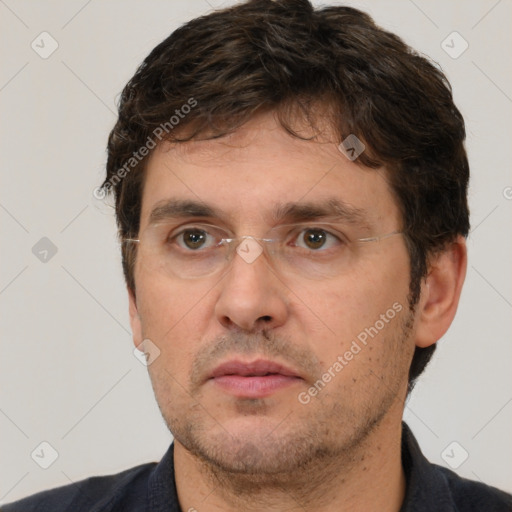 Neutral white adult male with short  brown hair and brown eyes