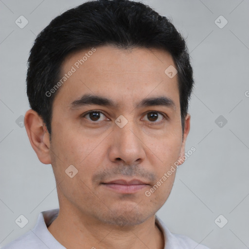 Neutral asian young-adult male with short  black hair and brown eyes