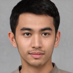 Neutral asian young-adult male with short  brown hair and brown eyes