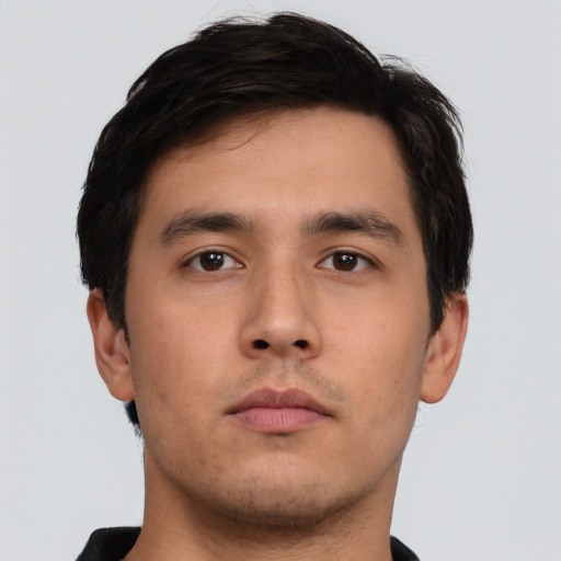 Neutral asian young-adult male with short  brown hair and brown eyes