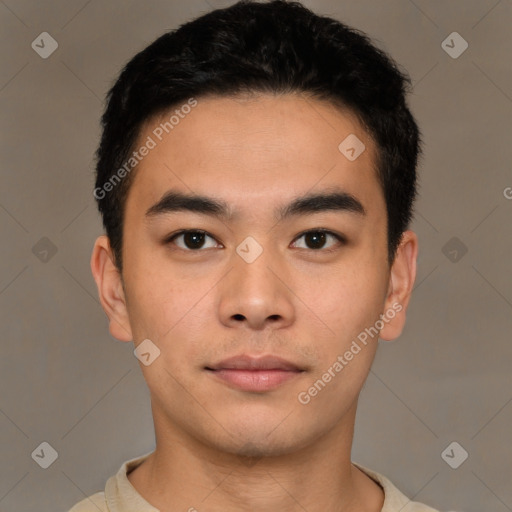 Neutral asian young-adult male with short  black hair and brown eyes