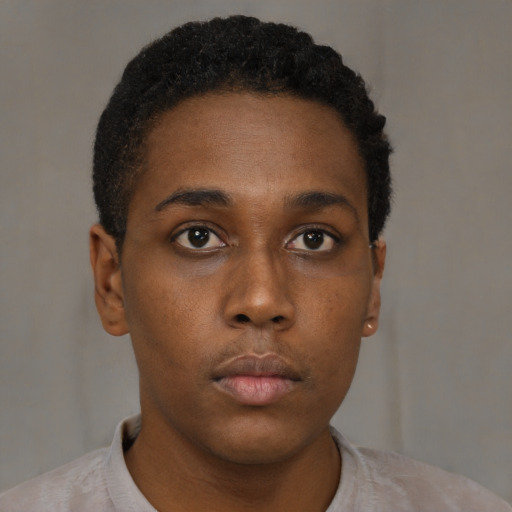 Neutral black young-adult male with short  brown hair and brown eyes