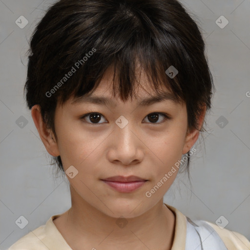 Neutral white child female with medium  brown hair and brown eyes