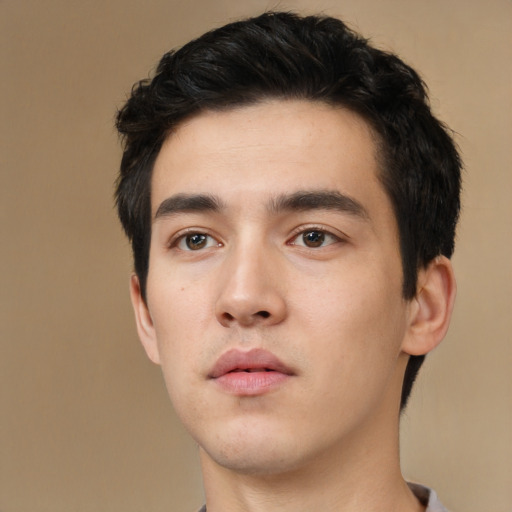 Neutral asian young-adult male with short  black hair and brown eyes