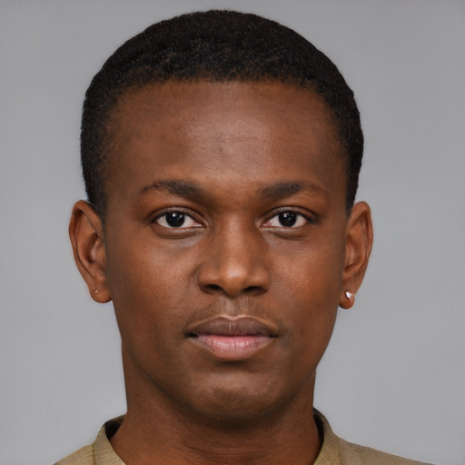 Neutral black young-adult male with short  brown hair and brown eyes