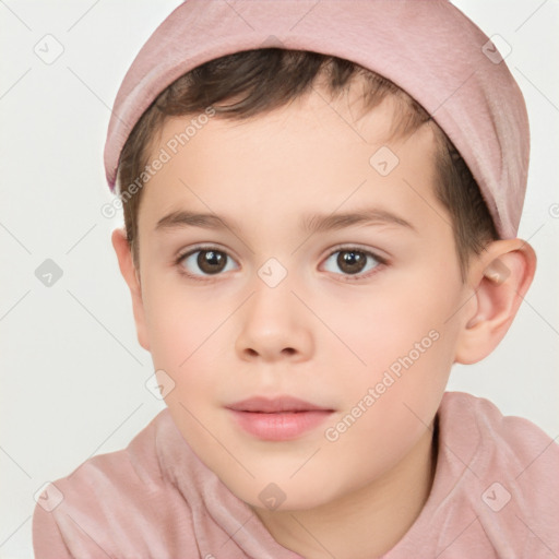 Neutral white child female with short  brown hair and brown eyes