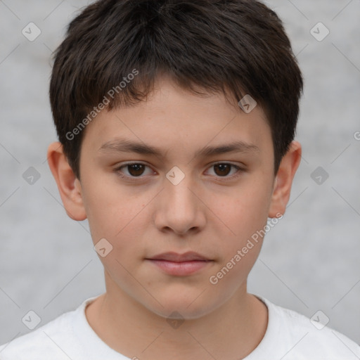 Neutral white child male with short  brown hair and brown eyes