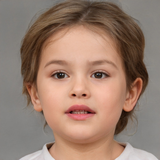 Neutral white child female with medium  brown hair and brown eyes