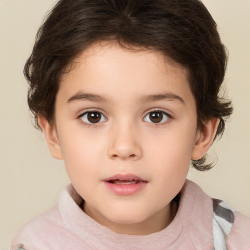 Neutral white child female with medium  brown hair and brown eyes