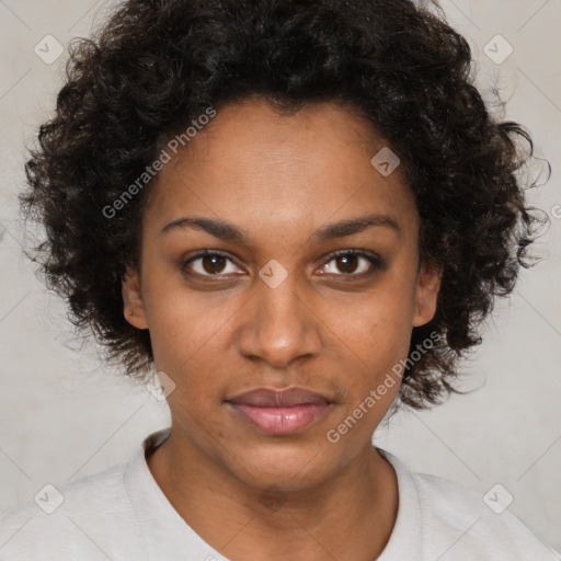 Neutral black young-adult female with short  brown hair and brown eyes