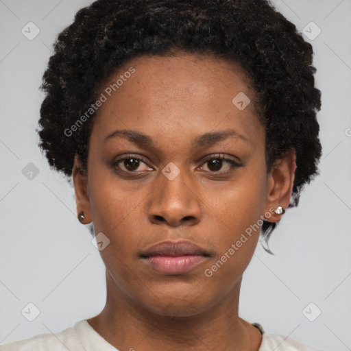 Neutral black young-adult female with short  brown hair and brown eyes