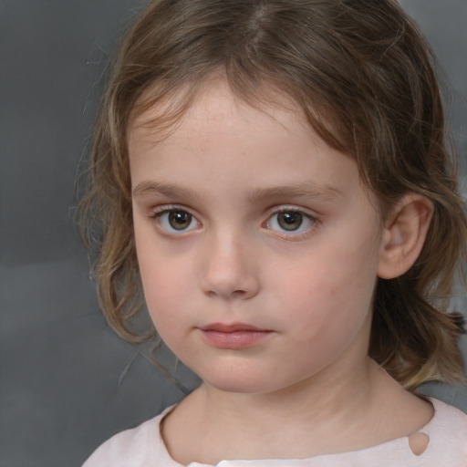 Neutral white child female with medium  brown hair and brown eyes