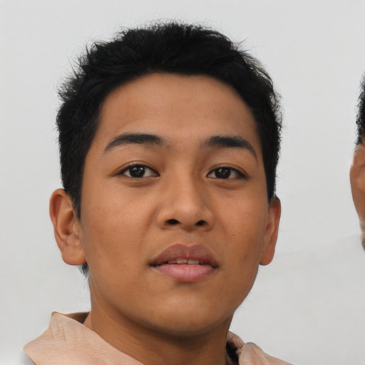 Neutral asian young-adult female with short  brown hair and brown eyes