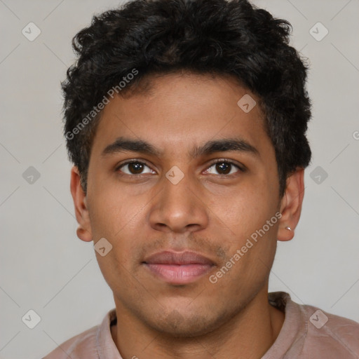 Neutral latino young-adult male with short  brown hair and brown eyes