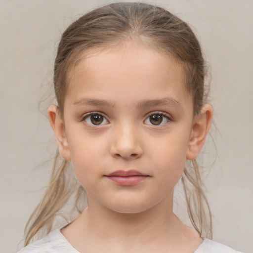 Neutral white child female with medium  brown hair and brown eyes