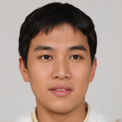 Neutral asian young-adult male with short  brown hair and brown eyes