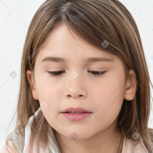 Neutral white child female with medium  brown hair and brown eyes