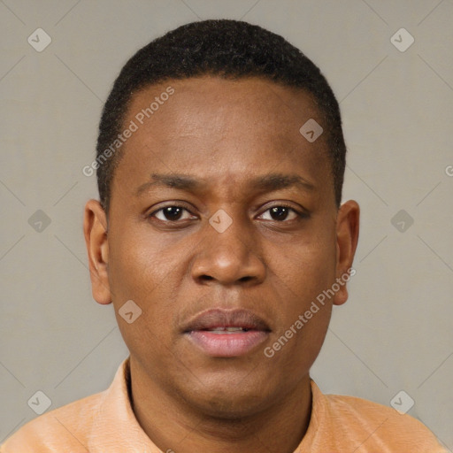 Neutral latino young-adult male with short  brown hair and brown eyes