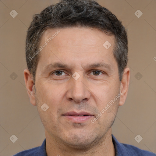 Neutral white adult male with short  brown hair and brown eyes