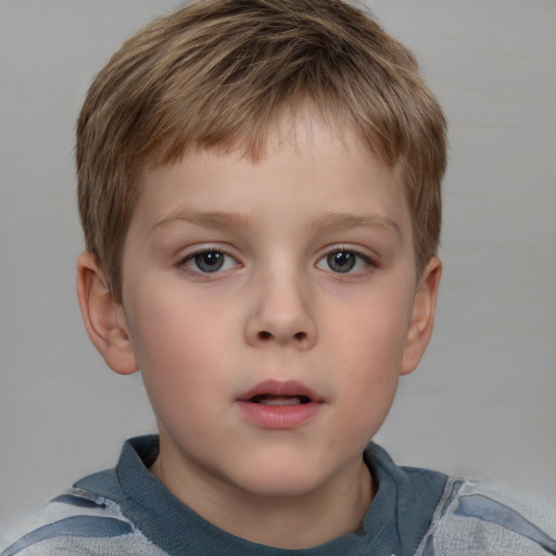 Neutral white child male with short  brown hair and grey eyes