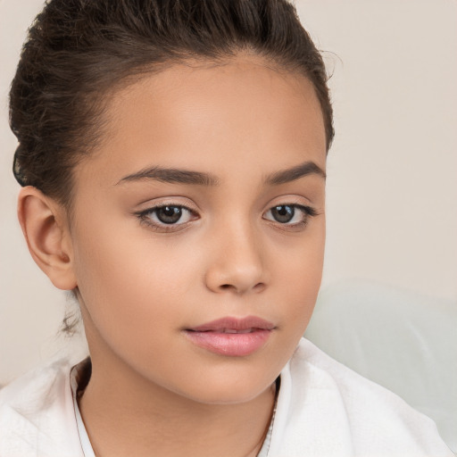 Neutral white child female with medium  brown hair and brown eyes