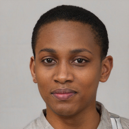 Neutral latino young-adult female with short  black hair and brown eyes