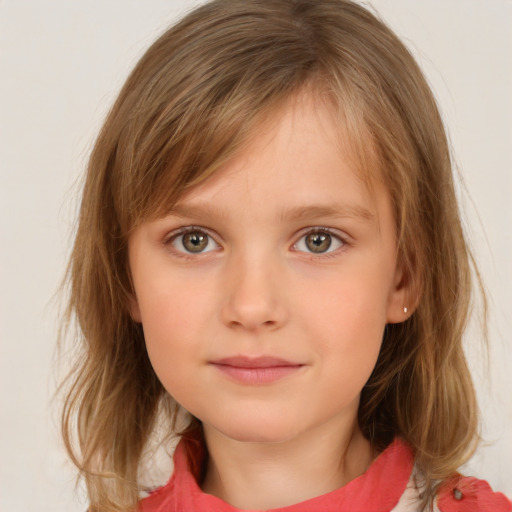 Neutral white child female with medium  brown hair and grey eyes