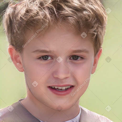 Joyful white child male with short  brown hair and brown eyes