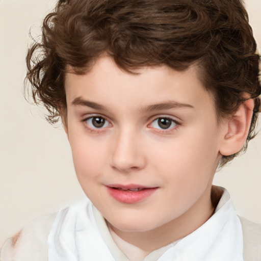 Joyful white child male with short  brown hair and brown eyes