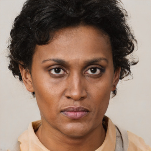 Neutral latino young-adult female with short  brown hair and brown eyes