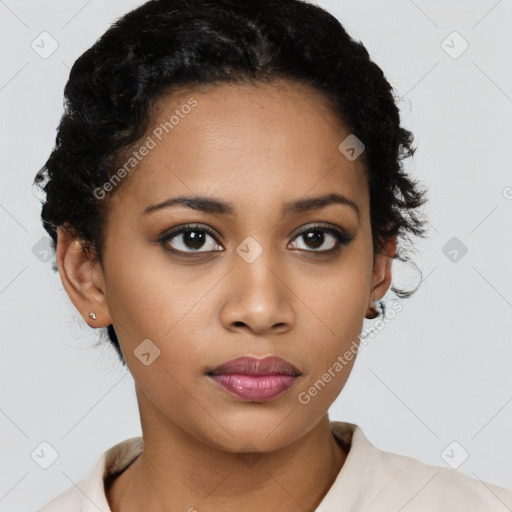 Neutral black young-adult female with short  brown hair and brown eyes