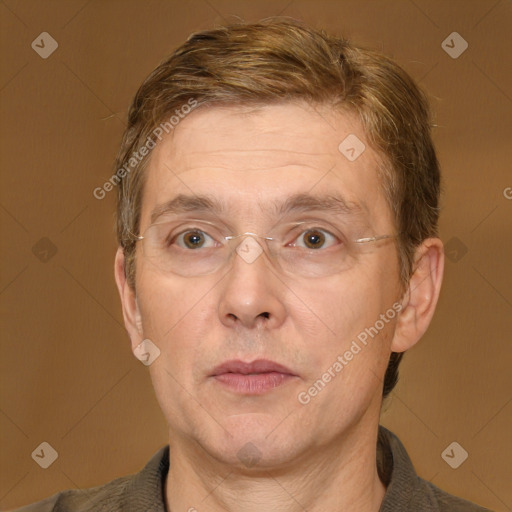 Neutral white middle-aged male with short  brown hair and brown eyes