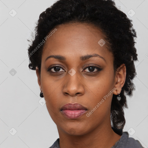 Neutral black young-adult female with short  black hair and brown eyes