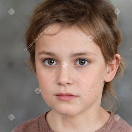 Neutral white child female with medium  brown hair and brown eyes